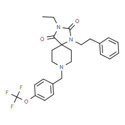 ChemSpider 2D Image | 3-Ethyl-1-(2-phenylethyl)-8-[4-(trifluoromethoxy)benzyl]-1,3,8-triazaspiro[4.5]decane-2,4-dione | C25H28F3N3O3