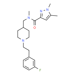 ChemSpider 2D Image | N-({1-[2-(3-Fluorophenyl)ethyl]-4-piperidinyl}methyl)-N,1,5-trimethyl-1H-pyrazole-3-carboxamide | C21H29FN4O