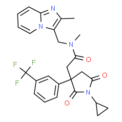 ChemSpider 2D Image | 2-{1-Cyclopropyl-2,5-dioxo-3-[3-(trifluoromethyl)phenyl]-3-pyrrolidinyl}-N-methyl-N-[(2-methylimidazo[1,2-a]pyridin-3-yl)methyl]acetamide | C26H25F3N4O3