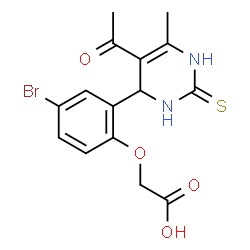 ChemSpider 2D Image | [2-(5-Acetyl-6-methyl-2-thioxo-1,2,3,4-tetrahydro-4-pyrimidinyl)-4-bromophenoxy]acetic acid | C15H15BrN2O4S