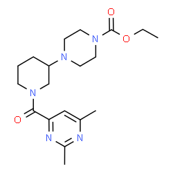 ChemSpider 2D Image | Ethyl 4-{1-[(2,6-dimethyl-4-pyrimidinyl)carbonyl]-3-piperidinyl}-1-piperazinecarboxylate | C19H29N5O3