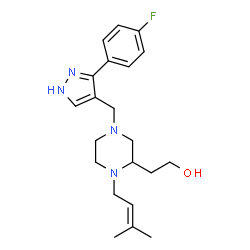 ChemSpider 2D Image | 2-[4-{[3-(4-Fluorophenyl)-1H-pyrazol-4-yl]methyl}-1-(3-methyl-2-buten-1-yl)-2-piperazinyl]ethanol | C21H29FN4O
