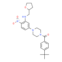 ChemSpider 2D Image | [4-(2-Methyl-2-propanyl)phenyl](4-{4-nitro-3-[(tetrahydro-2-furanylmethyl)amino]phenyl}-1-piperazinyl)methanone | C26H34N4O4