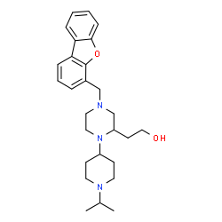 ChemSpider 2D Image | 2-[4-(Dibenzo[b,d]furan-4-ylmethyl)-1-(1-isopropyl-4-piperidinyl)-2-piperazinyl]ethanol | C27H37N3O2