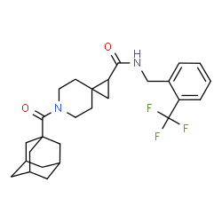 ChemSpider 2D Image | 6-(Adamantan-1-ylcarbonyl)-N-[2-(trifluoromethyl)benzyl]-6-azaspiro[2.5]octane-1-carboxamide | C27H33F3N2O2