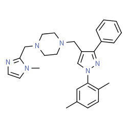 ChemSpider 2D Image | 1-{[1-(2,5-Dimethylphenyl)-3-phenyl-1H-pyrazol-4-yl]methyl}-4-[(1-methyl-1H-imidazol-2-yl)methyl]piperazine | C27H32N6