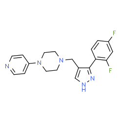 ChemSpider 2D Image | 1-{[3-(2,4-Difluorophenyl)-1H-pyrazol-4-yl]methyl}-4-(4-pyridinyl)piperazine | C19H19F2N5