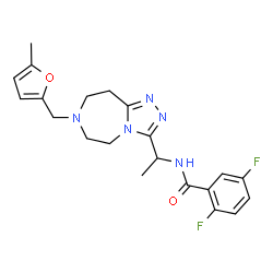 ChemSpider 2D Image | 2,5-Difluoro-N-(1-{7-[(5-methyl-2-furyl)methyl]-6,7,8,9-tetrahydro-5H-[1,2,4]triazolo[4,3-d][1,4]diazepin-3-yl}ethyl)benzamide | C21H23F2N5O2