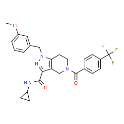 ChemSpider 2D Image | N-Cyclopropyl-1-(3-methoxybenzyl)-5-[4-(trifluoromethyl)benzoyl]-4,5,6,7-tetrahydro-1H-pyrazolo[4,3-c]pyridine-3-carboxamide | C26H25F3N4O3