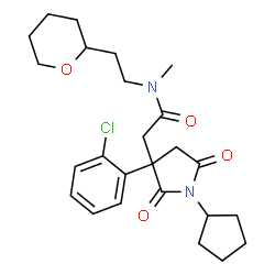 ChemSpider 2D Image | 2-[3-(2-Chlorophenyl)-1-cyclopentyl-2,5-dioxo-3-pyrrolidinyl]-N-methyl-N-[2-(tetrahydro-2H-pyran-2-yl)ethyl]acetamide | C25H33ClN2O4