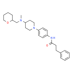 ChemSpider 2D Image | N-(4-{4-[Methyl(tetrahydro-2H-pyran-2-ylmethyl)amino]-1-piperidinyl}phenyl)-3-phenylpropanamide | C27H37N3O2
