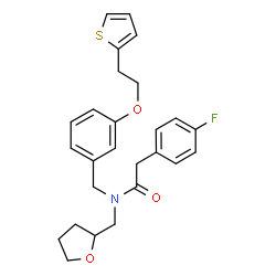 ChemSpider 2D Image | 2-(4-Fluorophenyl)-N-(tetrahydro-2-furanylmethyl)-N-{3-[2-(2-thienyl)ethoxy]benzyl}acetamide | C26H28FNO3S
