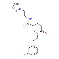 ChemSpider 2D Image | 1-[2-(3-Fluorophenyl)ethyl]-6-oxo-N-[2-(1H-pyrazol-1-yl)ethyl]-3-piperidinecarboxamide | C19H23FN4O2