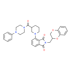 ChemSpider 2D Image | 2-(2,3-Dihydro-1,4-benzodioxin-2-ylmethyl)-4-{3-[(4-phenyl-1-piperazinyl)carbonyl]-1-piperidinyl}-1H-isoindole-1,3(2H)-dione | C33H34N4O5