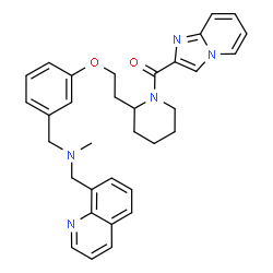 ChemSpider 2D Image | Imidazo[1,2-a]pyridin-2-yl{2-[2-(3-{[methyl(8-quinolinylmethyl)amino]methyl}phenoxy)ethyl]-1-piperidinyl}methanone | C33H35N5O2