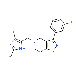 ChemSpider 2D Image | 5-[(2-Ethyl-4-methyl-1H-imidazol-5-yl)methyl]-3-(3-fluorophenyl)-4,5,6,7-tetrahydro-1H-pyrazolo[4,3-c]pyridine | C19H22FN5