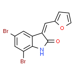 ChemSpider 2D Image | (3Z)-5,7-Dibromo-3-(2-furylmethylene)-1,3-dihydro-2H-indol-2-one | C13H7Br2NO2