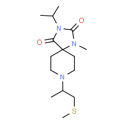 ChemSpider 2D Image | 3-Isopropyl-1-methyl-8-[1-(methylsulfanyl)-2-propanyl]-1,3,8-triazaspiro[4.5]decane-2,4-dione | C15H27N3O2S