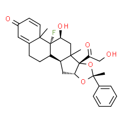 ChemSpider 2D Image | (4bR,5S,6bS,8R,9aR,10aS)-4b-Fluoro-6b-glycoloyl-5-hydroxy-4a,6a,8-trimethyl-8-phenyl-4a,4b,5,6,6a,6b,9a,10,10a,10b,11,12-dodecahydro-2H-naphtho[2',1':4,5]indeno[1,2-d][1,3]dioxol-2-one | C29H33FO6
