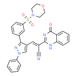 ChemSpider 2D Image | (2E)-3-{3-[3-(4-Morpholinylsulfonyl)phenyl]-1-phenyl-1H-pyrazol-4-yl}-2-(4-oxo-1,4-dihydro-2-quinazolinyl)acrylonitrile | C30H24N6O4S