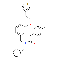ChemSpider 2D Image | 2-(4-Fluorophenyl)-N-(tetrahydro-2-furanylmethyl)-N-{3-[2-(3-thienyl)ethoxy]benzyl}acetamide | C26H28FNO3S