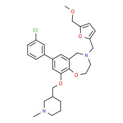 ChemSpider 2D Image | 7-(3-Chlorophenyl)-4-{[5-(methoxymethyl)-2-furyl]methyl}-9-[(1-methyl-3-piperidinyl)methoxy]-2,3,4,5-tetrahydro-1,4-benzoxazepine | C29H35ClN2O4