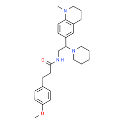 ChemSpider 2D Image | 3-(4-Methoxyphenyl)-N-[2-(1-methyl-1,2,3,4-tetrahydro-6-quinolinyl)-2-(1-piperidinyl)ethyl]propanamide | C27H37N3O2