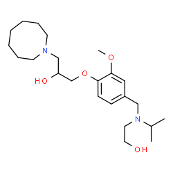 ChemSpider 2D Image | 1-(1-Azocanyl)-3-(4-{[(2-hydroxyethyl)(isopropyl)amino]methyl}-2-methoxyphenoxy)-2-propanol | C23H40N2O4