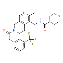 ChemSpider 2D Image | N-[(3-Methyl-7-{[3-(trifluoromethyl)phenyl]acetyl}-5,6,7,8-tetrahydro-2,7-naphthyridin-4-yl)methyl]tetrahydro-2H-pyran-4-carboxamide | C25H28F3N3O3
