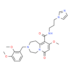 ChemSpider 2D Image | 3-(2,3-Dimethoxybenzyl)-N-[3-(1H-imidazol-1-yl)propyl]-9-methoxy-7-oxo-1,2,3,4,5,7-hexahydropyrido[1,2-d][1,4]diazepine-10-carboxamide | C26H33N5O5
