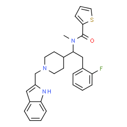 ChemSpider 2D Image | N-{2-(2-Fluorophenyl)-1-[1-(1H-indol-2-ylmethyl)-4-piperidinyl]ethyl}-N-methyl-2-thiophenecarboxamide | C28H30FN3OS