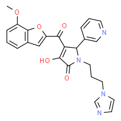ChemSpider 2D Image | 3-Hydroxy-1-[3-(1H-imidazol-1-yl)propyl]-4-[(7-methoxy-1-benzofuran-2-yl)carbonyl]-5-(3-pyridinyl)-1,5-dihydro-2H-pyrrol-2-one | C25H22N4O5