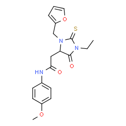 ChemSpider 2D Image | 2-[1-Ethyl-3-(2-furylmethyl)-5-oxo-2-thioxo-4-imidazolidinyl]-N-(4-methoxyphenyl)acetamide | C19H21N3O4S