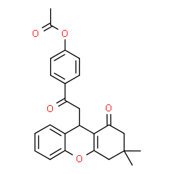 ChemSpider 2D Image | 4-[(3,3-Dimethyl-1-oxo-2,3,4,9-tetrahydro-1H-xanthen-9-yl)acetyl]phenyl acetate | C25H24O5