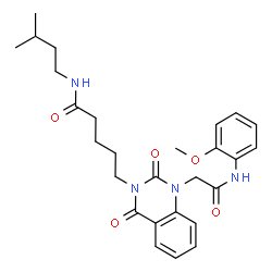ChemSpider 2D Image | 5-[1-{2-[(2-Methoxyphenyl)amino]-2-oxoethyl}-2,4-dioxo-1,4-dihydro-3(2H)-quinazolinyl]-N-(3-methylbutyl)pentanamide | C27H34N4O5