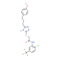 ChemSpider 2D Image | N-[2-Chloro-5-(trifluoromethyl)phenyl]-2-({5-[3-(4-methoxyphenyl)propyl]-4-methyl-4H-1,2,4-triazol-3-yl}sulfanyl)acetamide | C22H22ClF3N4O2S