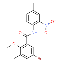 ChemSpider 2D Image | 5-Bromo-2-methoxy-3-methyl-N-(4-methyl-2-nitrophenyl)benzamide | C16H15BrN2O4