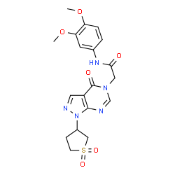 ChemSpider 2D Image | N-(3,4-Dimethoxyphenyl)-2-[1-(1,1-dioxidotetrahydro-3-thiophenyl)-4-oxo-1,4-dihydro-5H-pyrazolo[3,4-d]pyrimidin-5-yl]acetamide | C19H21N5O6S