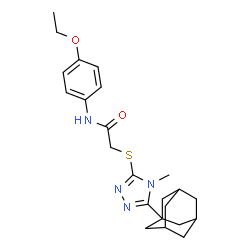 ChemSpider 2D Image | 2-{[5-(Adamantan-1-yl)-4-methyl-4H-1,2,4-triazol-3-yl]sulfanyl}-N-(4-ethoxyphenyl)acetamide | C23H30N4O2S