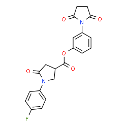 ChemSpider 2D Image | 3-(2,5-Dioxo-1-pyrrolidinyl)phenyl 1-(4-fluorophenyl)-5-oxo-3-pyrrolidinecarboxylate | C21H17FN2O5