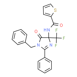 ChemSpider 2D Image | N-[1-Benzyl-5-oxo-2-phenyl-4-(trifluoromethyl)-4,5-dihydro-1H-imidazol-4-yl]-2-thiophenecarboxamide | C22H16F3N3O2S