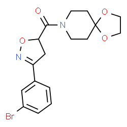 ChemSpider 2D Image | [3-(3-Bromophenyl)-4,5-dihydro-1,2-oxazol-5-yl](1,4-dioxa-8-azaspiro[4.5]dec-8-yl)methanone | C17H19BrN2O4