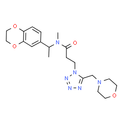 ChemSpider 2D Image | N-[1-(2,3-Dihydro-1,4-benzodioxin-6-yl)ethyl]-N-methyl-3-[5-(4-morpholinylmethyl)-1H-tetrazol-1-yl]propanamide | C20H28N6O4