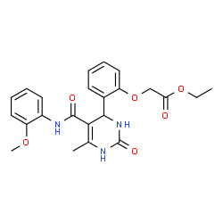 ChemSpider 2D Image | Ethyl (2-{5-[(2-methoxyphenyl)carbamoyl]-6-methyl-2-oxo-1,2,3,4-tetrahydro-4-pyrimidinyl}phenoxy)acetate | C23H25N3O6