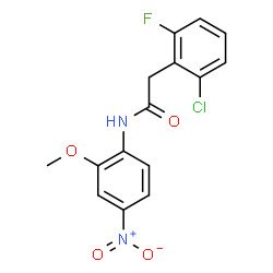 ChemSpider 2D Image | 2-(2-Chloro-6-fluorophenyl)-N-(2-methoxy-4-nitrophenyl)acetamide | C15H12ClFN2O4