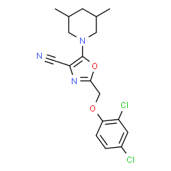 ChemSpider 2D Image | 2-[(2,4-Dichlorophenoxy)methyl]-5-(3,5-dimethyl-1-piperidinyl)-1,3-oxazole-4-carbonitrile | C18H19Cl2N3O2