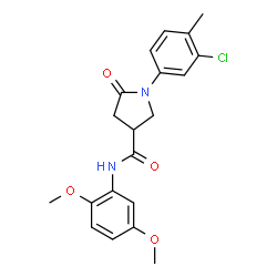 ChemSpider 2D Image | 1-(3-Chloro-4-methylphenyl)-N-(2,5-dimethoxyphenyl)-5-oxo-3-pyrrolidinecarboxamide | C20H21ClN2O4