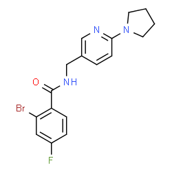 ChemSpider 2D Image | 2-Bromo-4-fluoro-N-{[6-(1-pyrrolidinyl)-3-pyridinyl]methyl}benzamide | C17H17BrFN3O