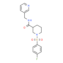 ChemSpider 2D Image | 1-[(4-Fluorophenyl)sulfonyl]-N-(3-pyridinylmethyl)-3-piperidinecarboxamide | C18H20FN3O3S