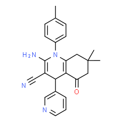 ChemSpider 2D Image | 2-Amino-7,7-dimethyl-1-(4-methylphenyl)-5-oxo-4-(3-pyridinyl)-1,4,5,6,7,8-hexahydro-3-quinolinecarbonitrile | C24H24N4O